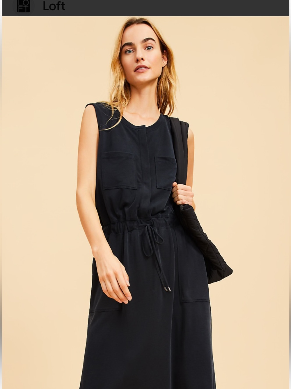 Lou & Grey SandwashedBlack Midi Pocket Shirt Dress-size Small